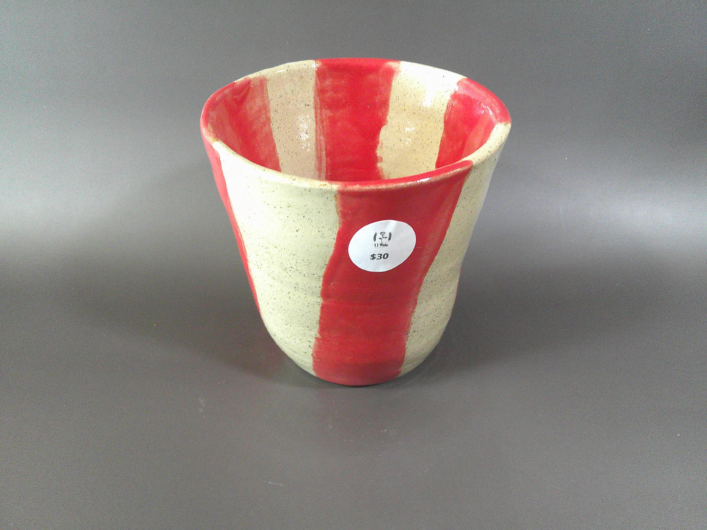 Red/White stripe pottery piece $30